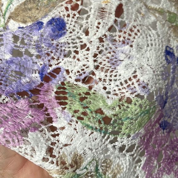 Delicate Floral Open Front Blouse W/ Attached Tank and Jeweled Necklace Ensemble - Picture 13 of 14